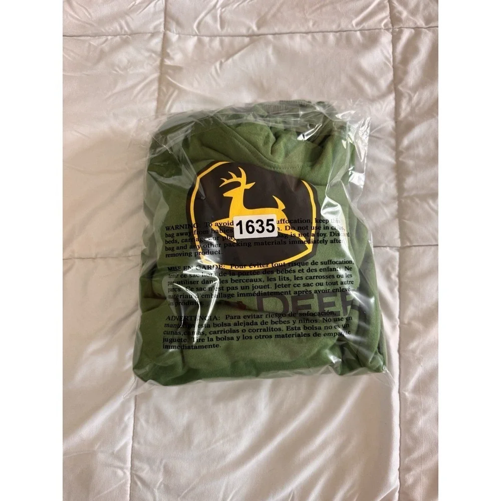 New JOHN DEERE Hoodie Size Large Big Logo Green Yellow Workwear Sweatshirt